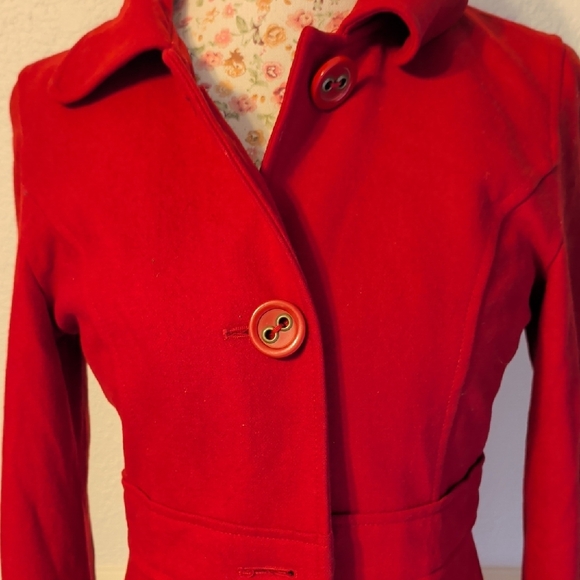 Women's Red Coat by Tulle. Beautiful Wool Overcoat -M / L - Picture 2 of 4